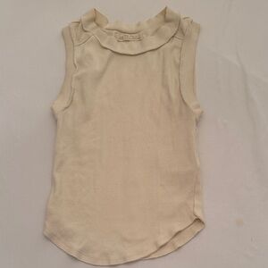 Free People Cream Ribbed Sleeveless Tank Top